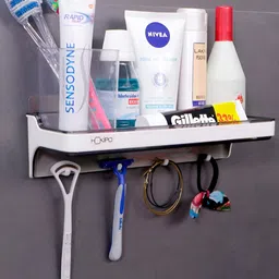 HOKIPO Black & White Solid Plastic Bathroom Caddy-89
