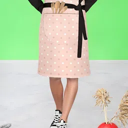 ArtzFolio White & Pink Printed Cotton Waist Apron-image-21