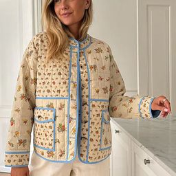 LULU & SKY Women Floral Checked Longline Open Front Jacket with Embroidered-13