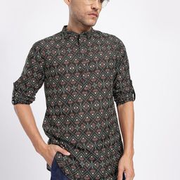 Anouk Rustic Ethnic Motifs Print Band Collar Roll-Up Sleeves Straight Kurta-picture-36