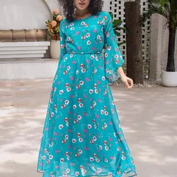DressBerry Floral Print Flared Sleeve Georgette Empire Maxi Dress-picture-40