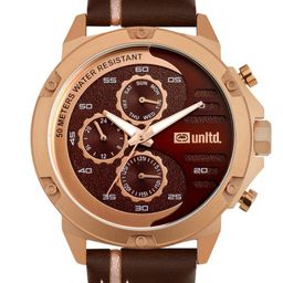 unltd. Men Brass Dial & Leather Bracelet Style Straps Analogue Watch UNG050003-27