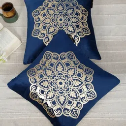 HOSTA HOMES Blue & Gold-Toned Set of 2 Floral Velvet Square Cushion Covers-image-25
