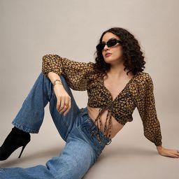The Roadster Lifestyle Co. Floral Printed Tie-Ups Details Blouson Crop Top-image-81