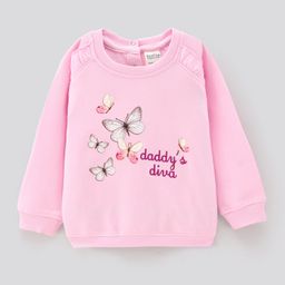 Bonfino Cotton Full Raglan Sleeves Sweatshirt Text Embroidery- Pink-image-22