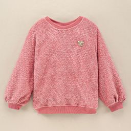Little Kangaroos Full Sleeves Winter Top With Sequins Detailing- Pink-image-14