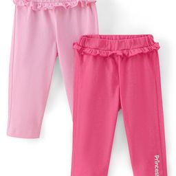 Doodle Poodle 100% Cotton Knit Full Length Lounge Pant Solid & Text Print Pack of 2 - Pink-image-40