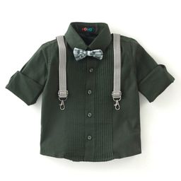 Robo Fry Cotton Full Sleeves Pintucks Party Shirt with Bow & Suspender - Green-image-89