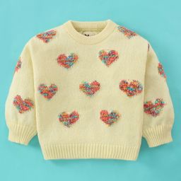 Yellow Apple Woolen  Full Sleeves Pullovers with Heart Design -  Butter Yellow-image-92