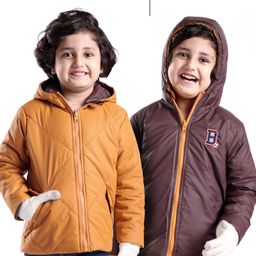 Babyhug Full Sleeves Reversible Solid Colour Hooded Jacket - Mustard & Wine-19