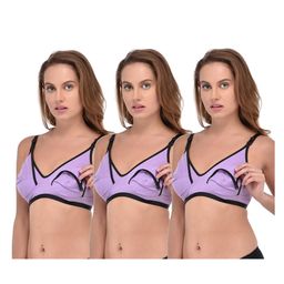 Fabme Pack Of 3 Solid Nursing Bras With Front Hook Access - Lavender-image-67