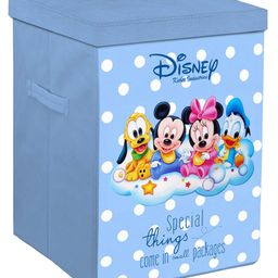 Kuber Industries Mickey Minnie & Friend Print Non-Woven Laundry Basket, Clothes Hamper For Laundry Closet, Bedroom, Bathroom With Lid & Handles - Blue-28