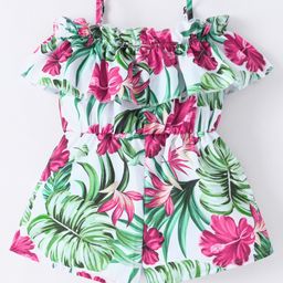 Kookie Kids Singlet Floral Print Jumpsuit with Frill Detailing - Green-image-99