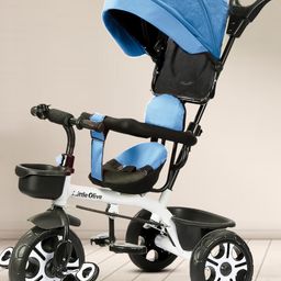 Little Olive Premium Tricycle With Canopy & Front Storage Basket - Light Blue-image-44