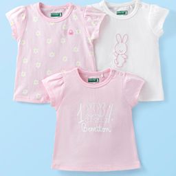 UCB Cotton Knit Half Sleeves T-Shirts with Floral & Bunny   Print Pack of 3 - Pink & White-image-22
