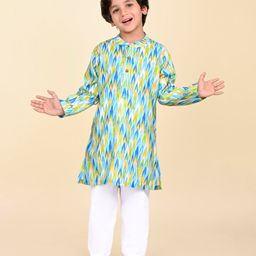 Babyhug Cambric Full Sleeves Kurta With Payjama Set Ikat Print -Multicolor-image-79