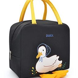House of Quirk Insulated Reusable Lunch Bag Tote Bag for Women Printed Lunch Bag for School Picnic Office Outdoor Gym - Black Duck-picture-14