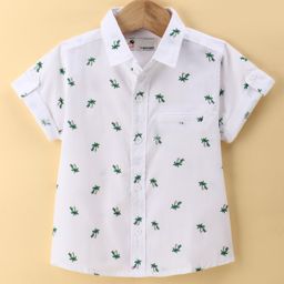 Dew Drops Poplin Knitted Half Sleeves Trees Printed Shirt - Off White-image-47