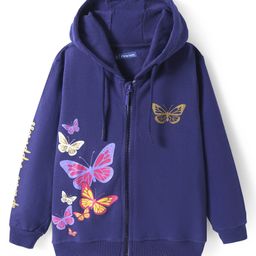 Pine Kids Cotton Knit Full Sleeves Hooded Sweatjacket with Butterfly Print - Navy Blue-image-25