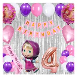 Bubble Trouble 41 Pcs 4th Birthday Decoration for Girls Character Foil Balloons Silver Curtain Pink Sash Masha Theme Fourth Birthday Decoration Metallic Balloon Bear Decorations (Pack of 41, Pink)-picture-11