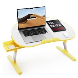 SAIJI Bed Tray Table, Adjustable Laptop Lap Desk for Kids, Extra Large Bed Desk, Genuine Kids Lap Desk with Drawer Storage  Yellow-19