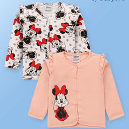 Babyoye Disney Interlock Knit Full Sleeves Jhablas with Minnie Mouse Print & Frill DetailingPack of 2 - Pink & White-image-93