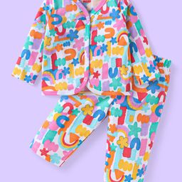 Babyhug Single Jersey Knit Full Sleeves Printed Night Suit - White-image-66