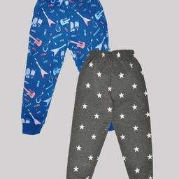 Kiwi Cotton Blend Pack Of 2 Guitar & Stars Printed Lounge Pants - Blue & Grey-image-91