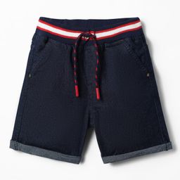 Babyhug Denim Mid Thigh Washed Ribbed Shorts - Navy Blue-image-84