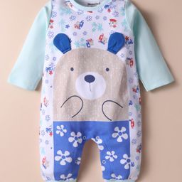 Wonderchild Full Sleeves Bear & Floral Printed Romper - White & Green-image-96