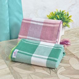 FABINALIV White & Green 2 Striped Cotton 225 GSM Bath Towel-85