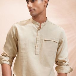 HIGHLANDER Men Band Collar Textured Cotton Casual Shirt-image-51