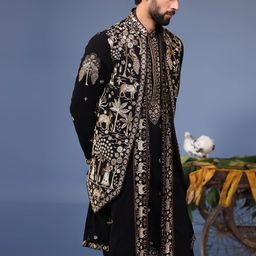 KALPRAAG Men Floral Embroidered Regular Sequinned Kurta with Trousers & With Dupatta image 4