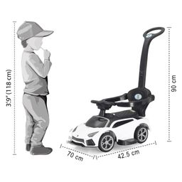 Play Nation 3 in 1 Manual Push Ride on Car with Parent Push Handle - White image 3