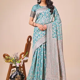 Astita Geometric Woven Design Zari Saree With Blouse Piece-image-42