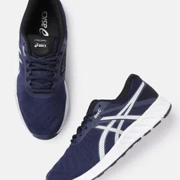 ASICS Men Navy Blue & White Woven Design Flexc Running Shoes-picture-29