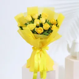 Bouquet of 10 Yellow Roses in Tissue Wrapping-image-46