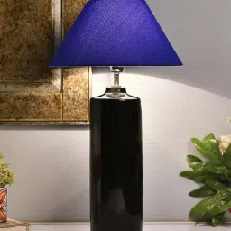 Homesake Black Ceramic Base Table Lamp with Blue Cone Shade (Bulb Included) - Set of 1-37