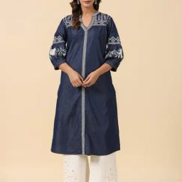 Savi Blue Denim A-Line Embroidered Kurta kurtis-picture-46
