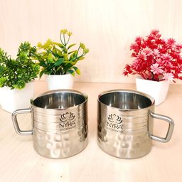 Nyra Kitchenware Steel 2 Pieces Textured Stainless Steel Cups With Handles-120mlEach-image-28