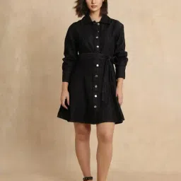 RAREISM Black Cotton Solid Long Sleeves Dress-picture-36