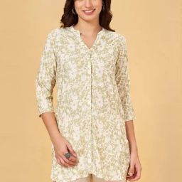 Rangmanch by Pantaloons Beige & Green Printed Straight Short Kurti-image-83