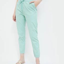 Code by Lifestyle Mint Green Cotton Regular Fit Mid Rise Joggers-image-48