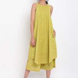 trueBrowns Women Green Self Design Kurta with Palazzos-image-65