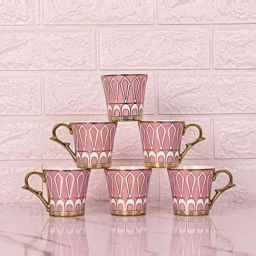 Femora Pink Ceramic Dropped U Scale Golden Tea Mugs (0.16 L) - Set of 6-image-96