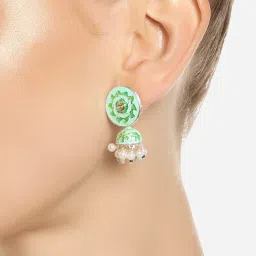 Zaveri Pearls Set of 2 Green & Black Enamel Stones & Beads Traditional Jhumki Earring-ZPFK16861 image 3