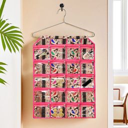 Kuber Industries Pink & Black Self Design Multi Utility Hanging Organiser-97