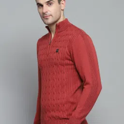 Monte Carlo Red Regular Fit Self Pattern Pullover image 3