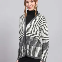 Monte Carlo Grey Regular Fit Self Pattern Cardigan image 3