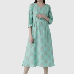 Span Sea Green Cotton Printed A Line Kurta-image-17